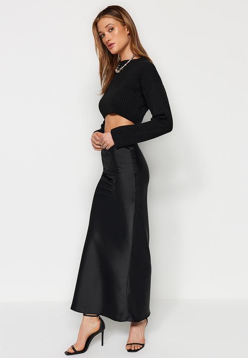 Trendyol - Satin Maxi Length Woven Skirt - Black