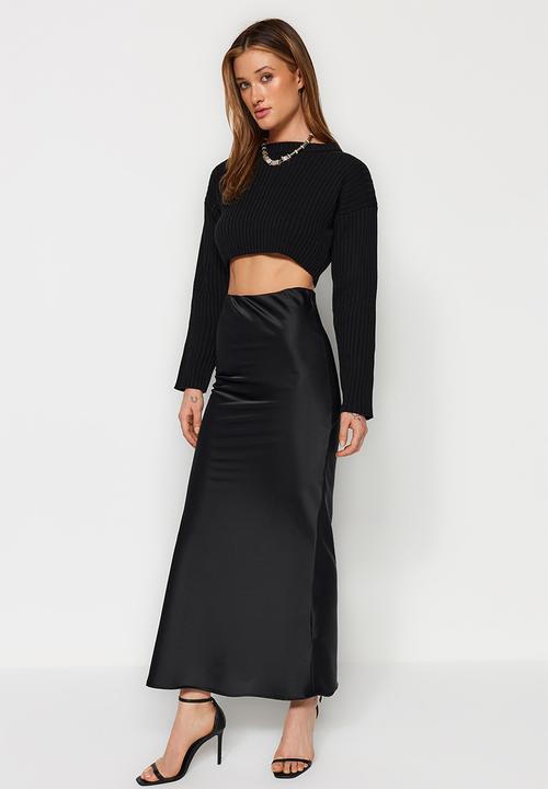 Trendyol - Satin Maxi Length Woven Skirt - Black