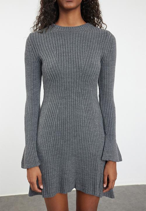 Trendyol - A-Line Mini Knitwear Dress - Anthracite