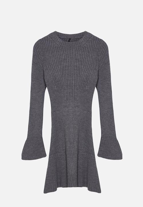 Trendyol - A-Line Mini Knitwear Dress - Anthracite
