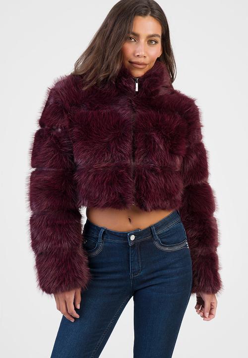 SISSY BOY - Time To Escape Faux Fur Jacket - Burgundy