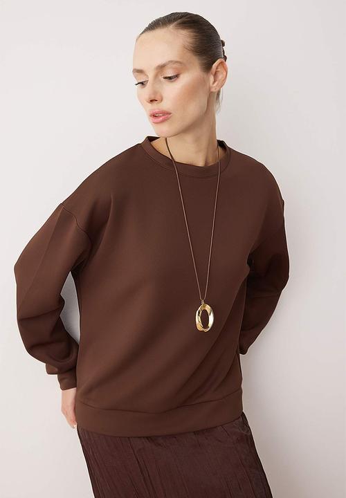 Trendyol - Double Fabric Sweat Knitted Dress - Brown