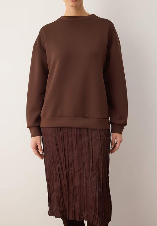 Trendyol - Double Fabric Sweat Knitted Dress - Brown