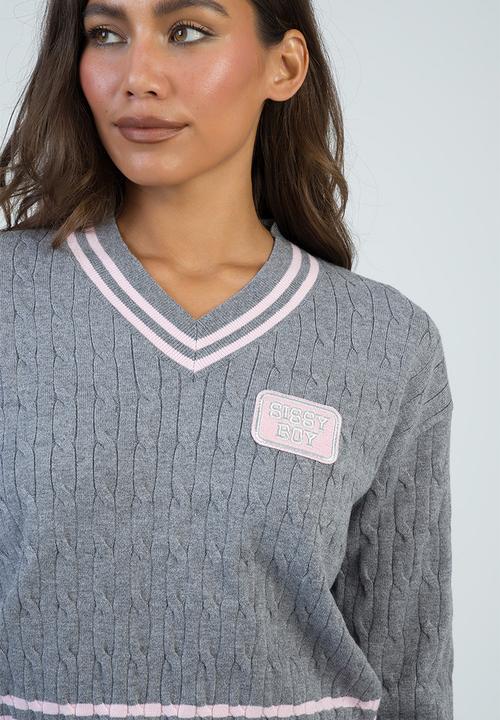 SISSY BOY - All In Knit Sweater - Grey Melange/Pink