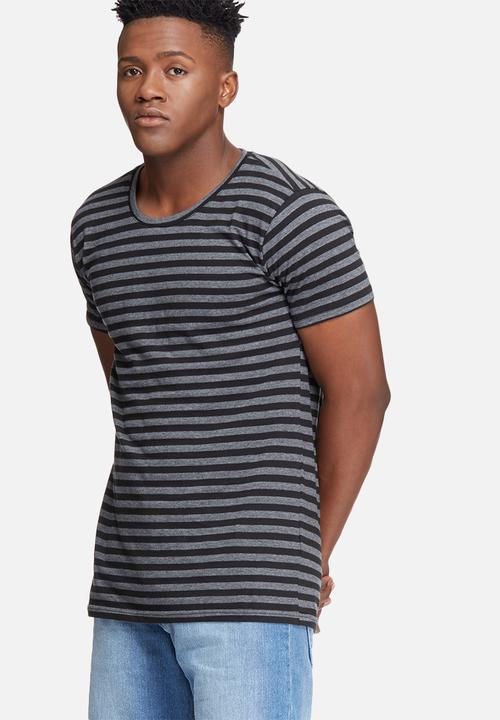 basicthread - Stripe scoop neck tee - black & grey