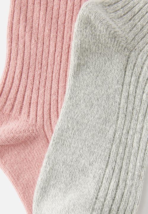 Rubi - Cosy crew sock 2pk - grey marle/pink berry