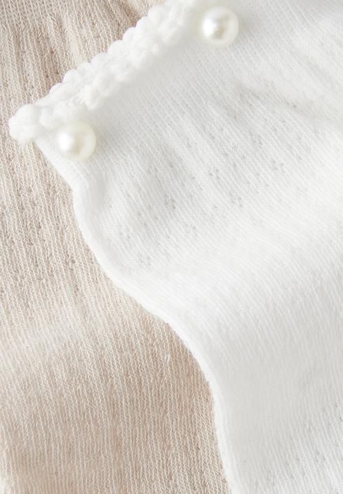 Rubi - Pearl pointelle frill crew sock 2pk - white/chai dust