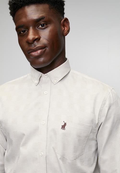 POLO - Jackson Dobby Tonal Check Long Sleeve Shirt - Stone