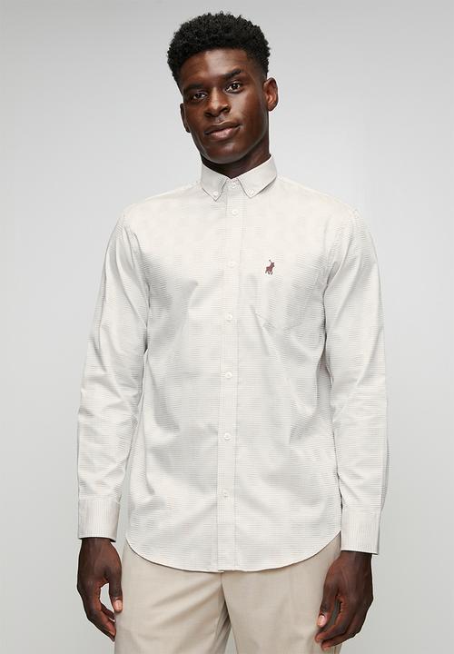 POLO - Jackson Dobby Tonal Check Long Sleeve Shirt - Stone
