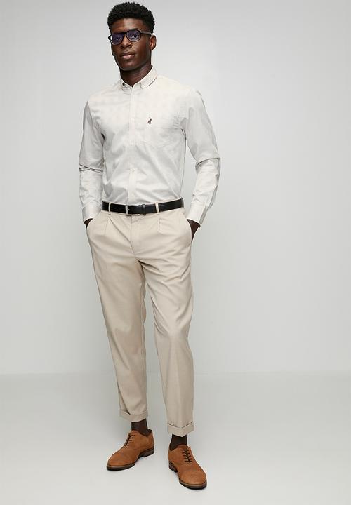 POLO - Jackson Dobby Tonal Check Long Sleeve Shirt - Stone