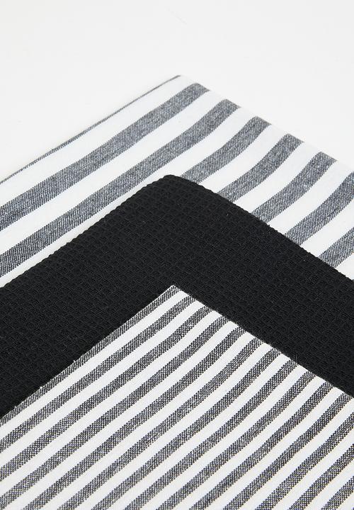 Excellent Houseware - Stripe kitchen towel set of 3 - Black