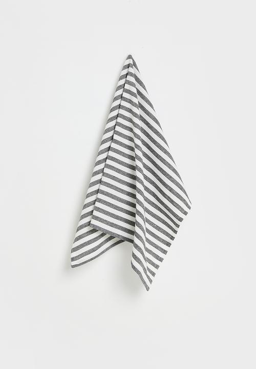 Excellent Houseware - Stripe kitchen towel set of 3 - Black