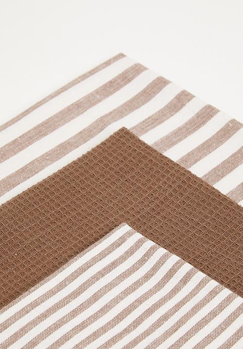 Excellent Houseware - Stripe kitchen towel set of 3 - Choc