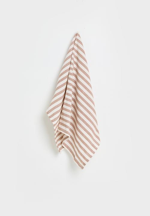 Excellent Houseware - Stripe kitchen towel set of 3 - Sand