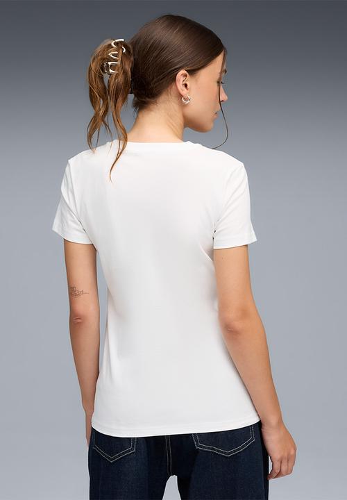 PUMA - Ess Logo Lab Metallic Tee We-P - Puma White-Puma Silver