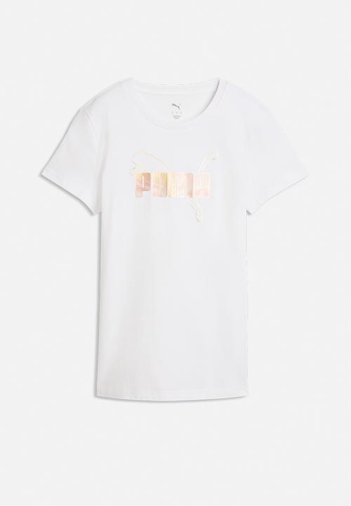 PUMA - Ess Logo Lab Metallic Tee We-P - Puma White-Puma Silver