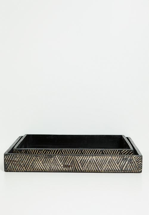 Indica Wooden Tray Set 2 - Black