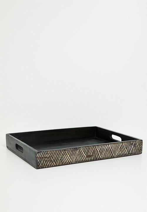 Excellent Houseware - Indica Wooden Tray Set 2 - Black