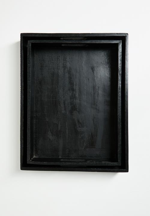 Excellent Houseware - Indica Wooden Tray Set 2 - Black