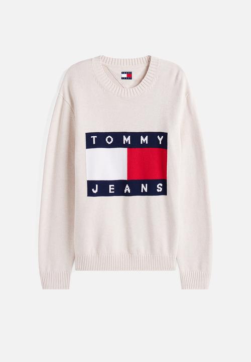 Tommy Hilfiger - Tjm Reg Melange Flag Sweater - Ancient White Htr