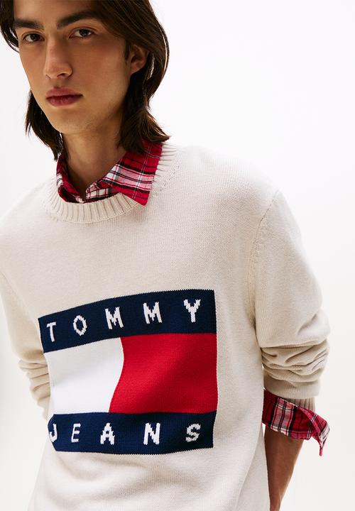 Tommy Hilfiger - Tjm Reg Melange Flag Sweater - Ancient White Htr