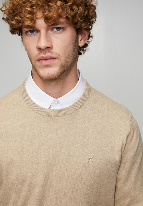POLO - Luke Essential Cotton Crew Long sleeve Knitwear  - Stone