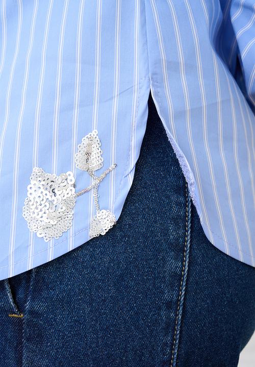 Me&B - Luxe Stripe Sequined Shirt - Blue