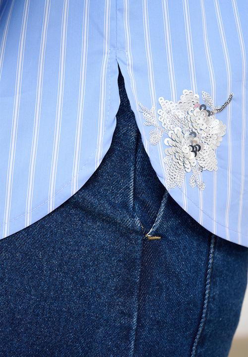 Me&B - Luxe Stripe Sequined Shirt - Blue