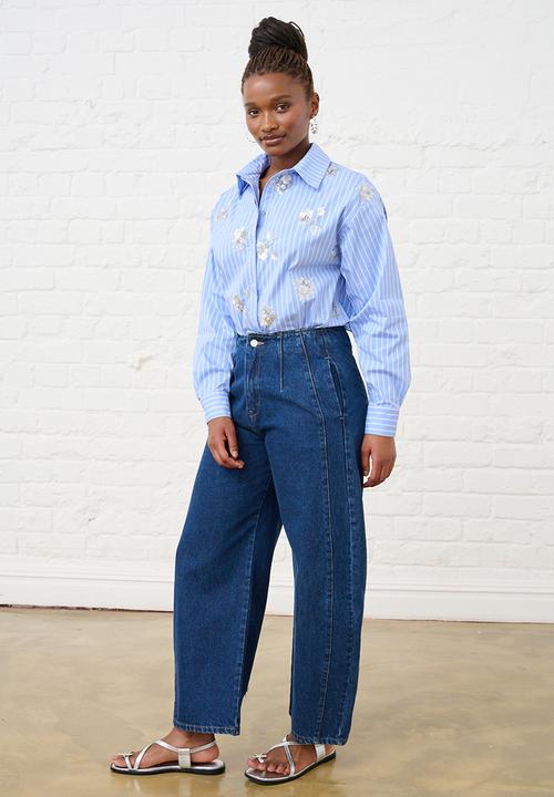 Me&B - Luxe Stripe Sequined Shirt - Blue