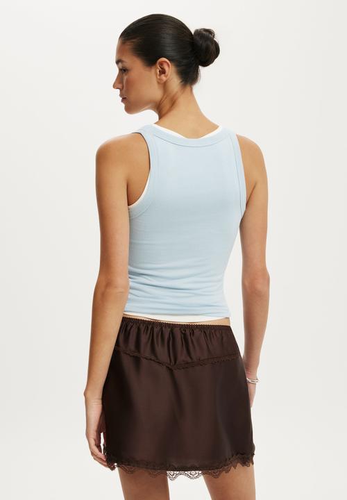 Cotton On - Estelle satin lace slip mini skirt - dark oak