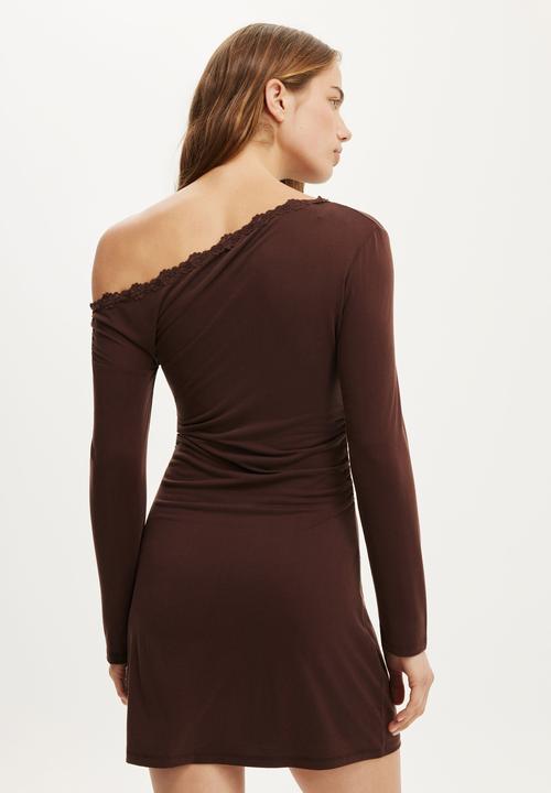Cotton On - Brooke asymmetrical mini dress - dark oak