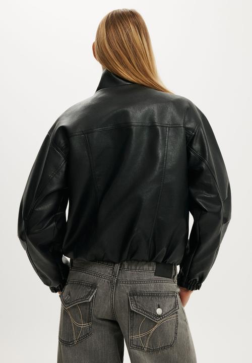 Cotton On - Ada faux leather bomber jacket - black