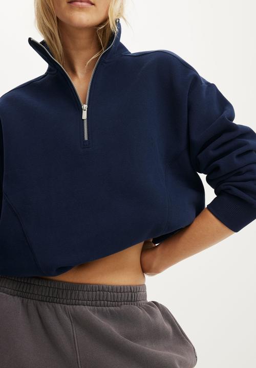 Cotton On - Plush Half Zip Sweatshirt - Prep Sport Navy