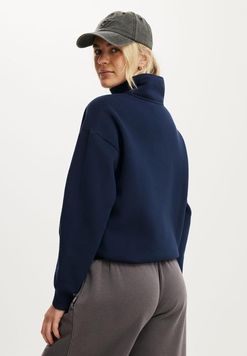 Cotton On - Plush Half Zip Sweatshirt - Prep Sport Navy