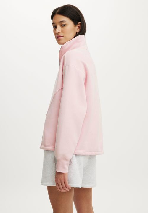 Cotton On - Plush Half Zip Sweatshirt - Cherry Dream