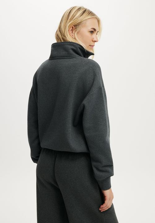 Plush Half Zip Sweatshirt - Dark Grey Marle