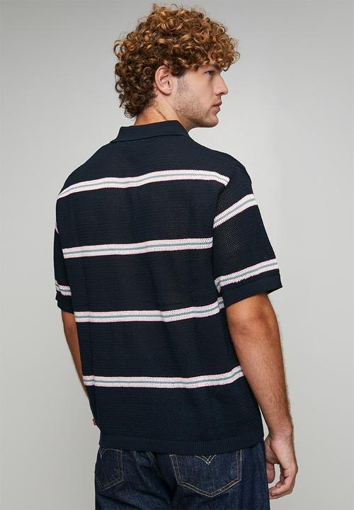 Levi’s® - Open stripe flat knit polo - standard navy