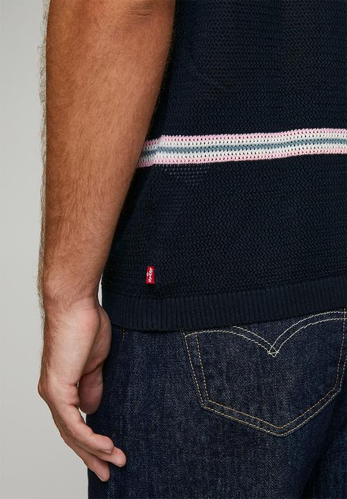 Levi’s® - Open stripe flat knit polo - standard navy