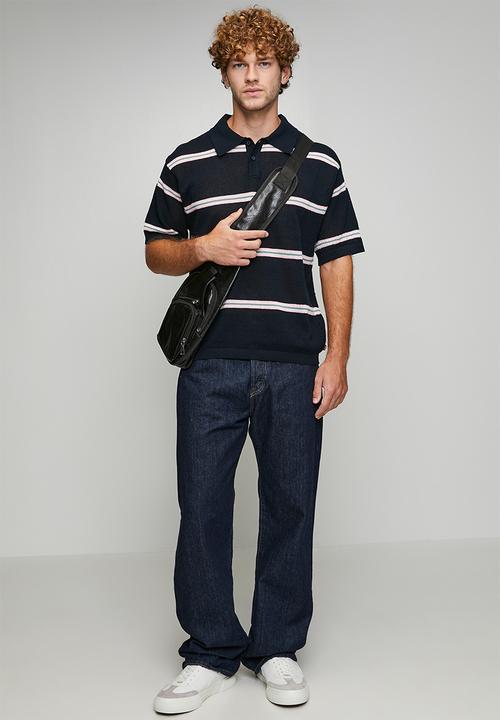 Levi’s® - Open stripe flat knit polo - standard navy