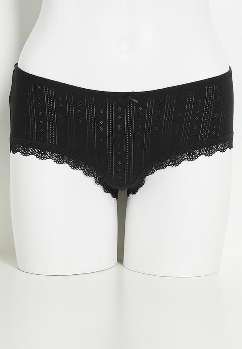 Cotton On - Organic cotton lace boyshort brief 3 pack - black/grey marle/butterscotch marle