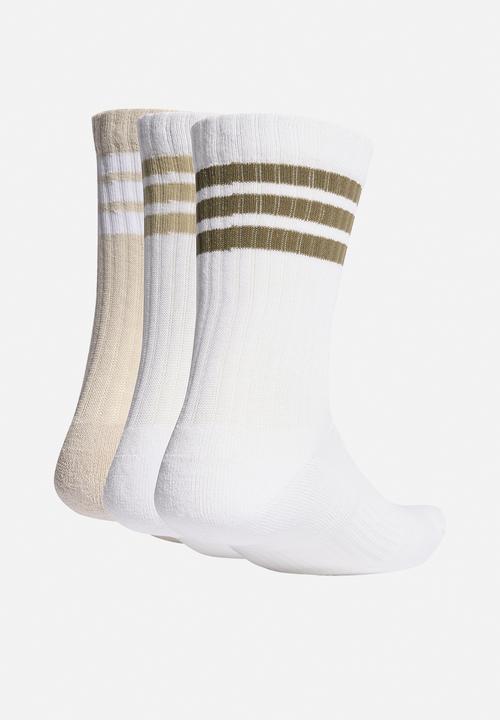 adidas Performance - Ess 3 Stripes Cushioned Crew Sock 3pk- white/wonder alum/olive 