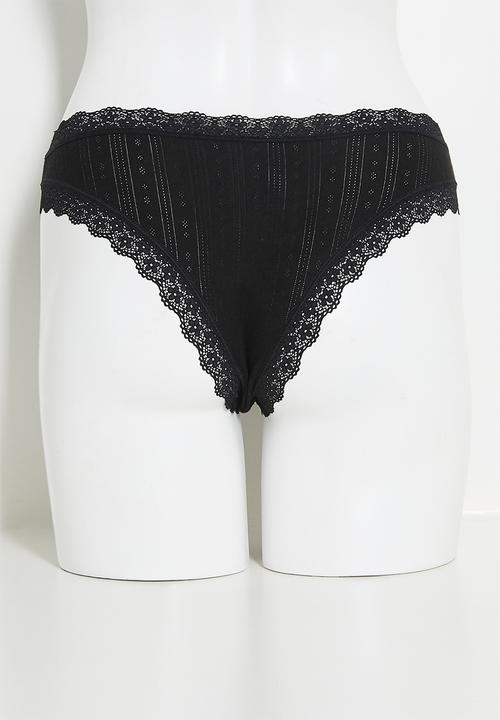 Cotton On - Organic cotton lace cheeky brief 3 pack - black/grey marle/butterscotch marle