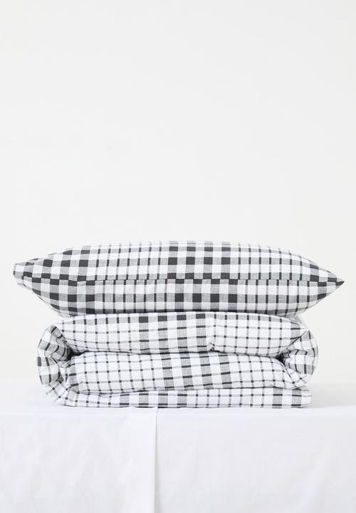 Cotton Blend Winter Check Duvet Set - White