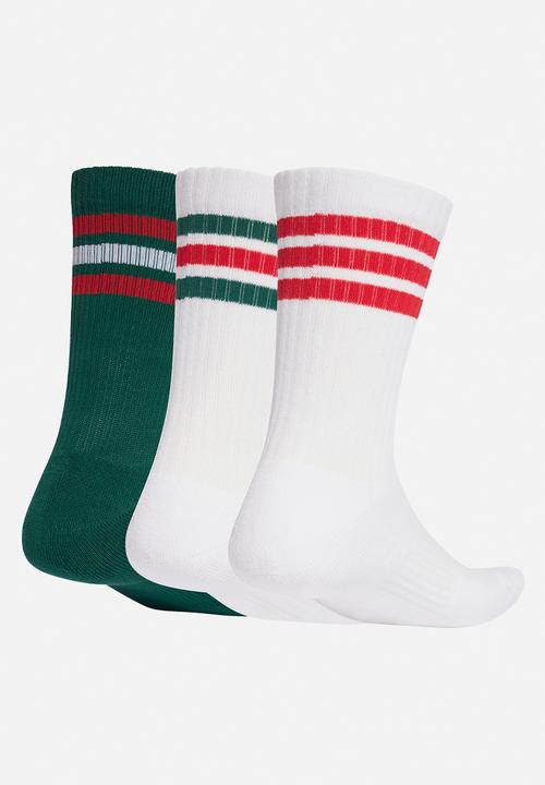 adidas Performance - Ess 3 Stripes Cushioned Crew Sock 3pk- dark green/white/scarlet