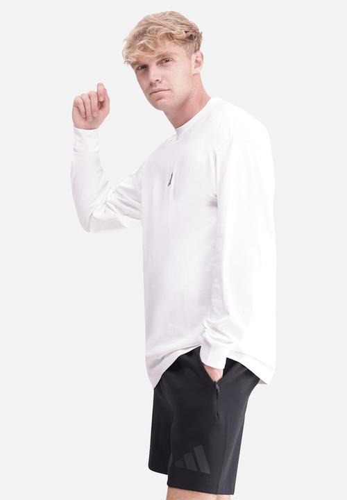 adidas Performance - Essentials Plus Loose Fit Small Logo Long Sleeve Tee - White / black