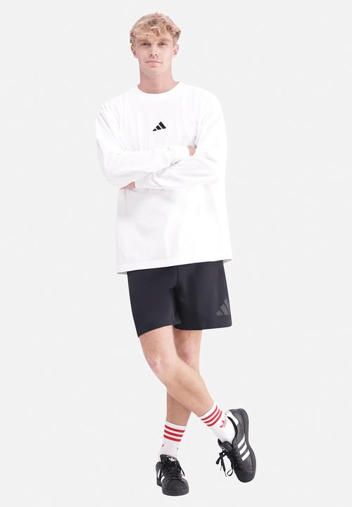 adidas Performance - Essentials Plus Loose Fit Small Logo Long Sleeve Tee - White / black