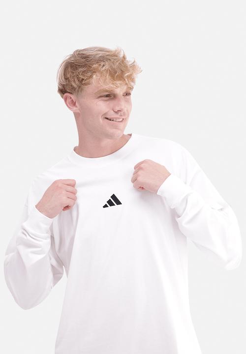 adidas Performance - Essentials Plus Loose Fit Small Logo Long Sleeve Tee - White / black