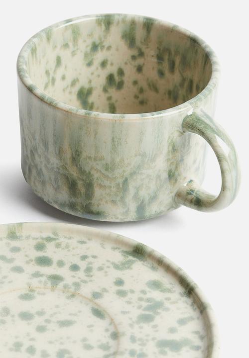 H&M - Reactive-glaze mug and saucer - green