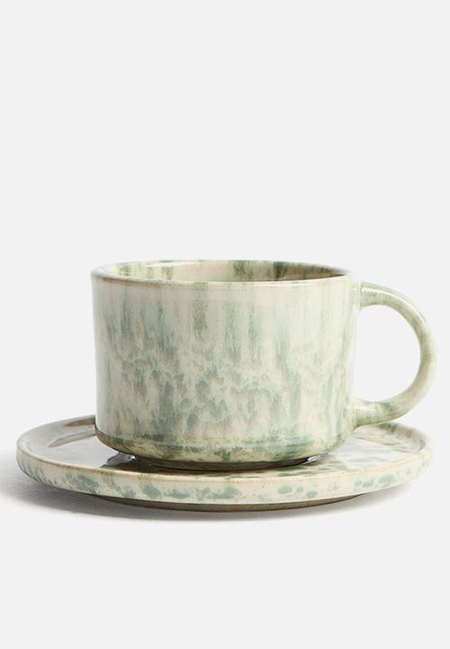 H&M - Reactive-glaze mug and saucer - green