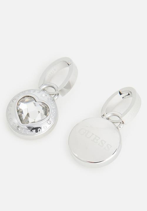GUESS - Rolling Hearts 26mm Crystal Heart Huggies - Silver